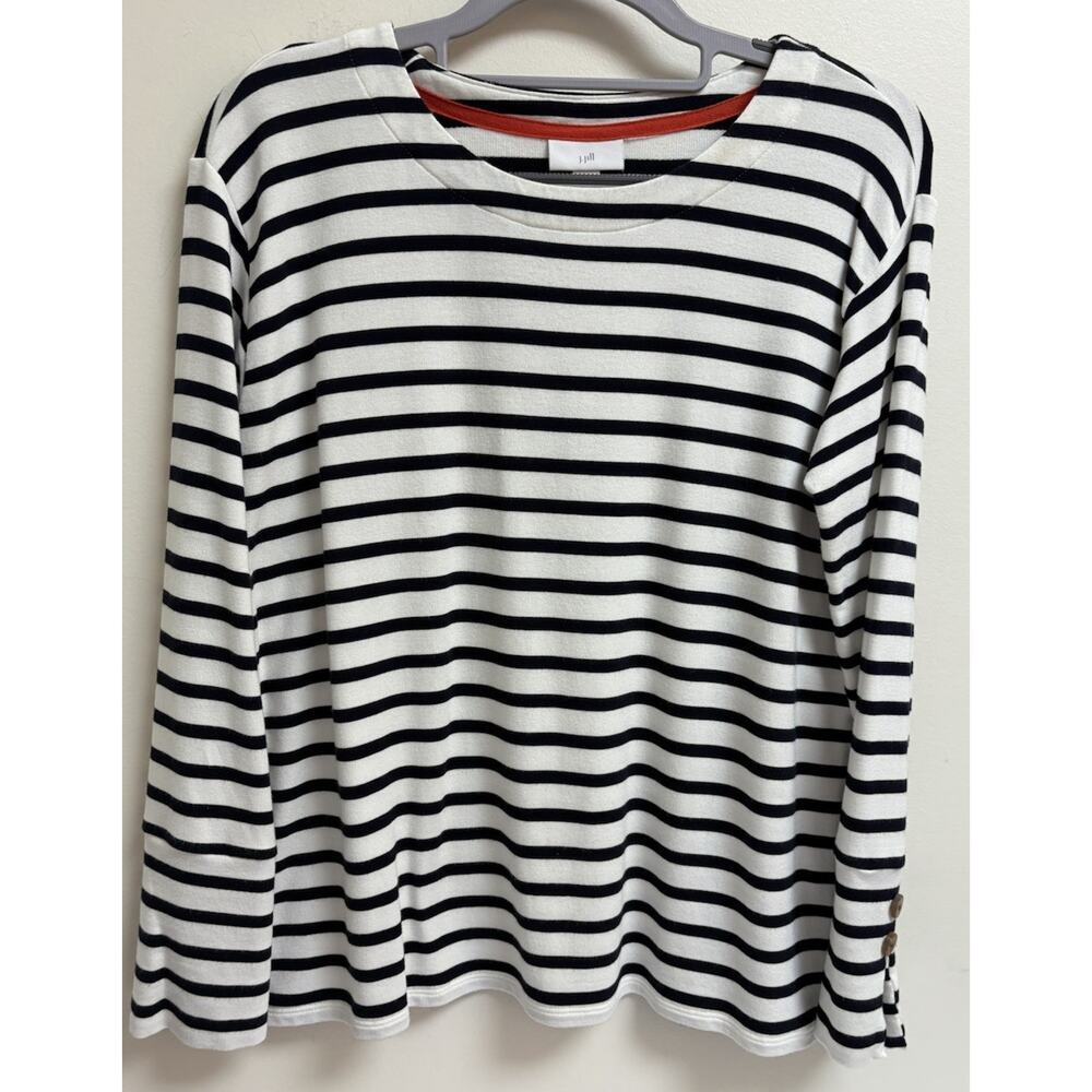 J. Jill Horizontal Stripe Blouse Womens Size XS Petite Navy And White
